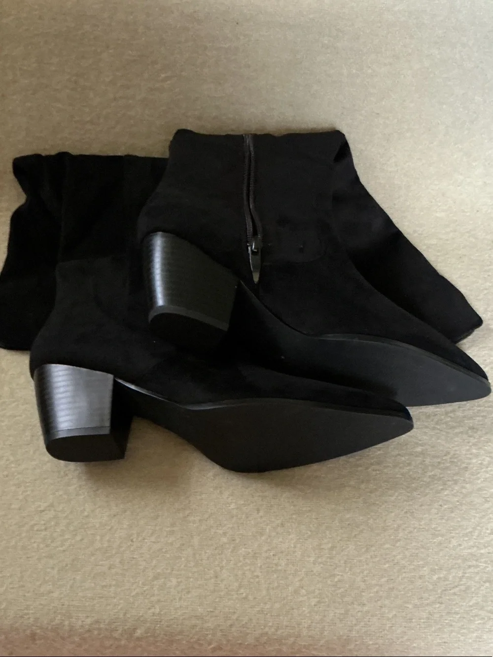 Black Suede Over-the-Knee Boots with Low Block Heel